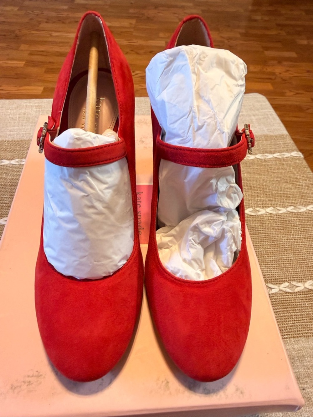 kate spade Red Suede Mary Jane Pumps with Buckle